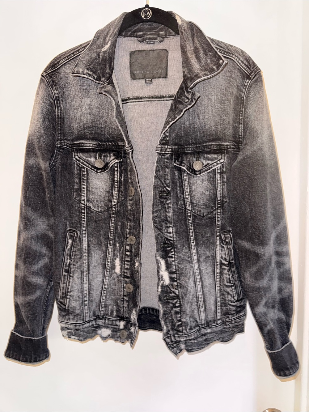 American Eagle Black Acid Wash Distressed Denim Jacket XS
Flex